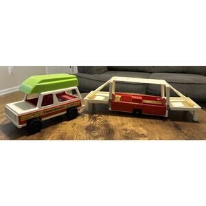 Fisher Price Little People Vintage 1979 Jeep Boat Pop Up Camper Trailer